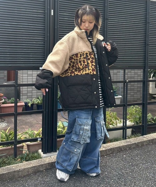 キャンディストリッパー 袖ラインパンダ刺繍ブルゾン ビッグシルエット ブラウン キャンディストリッパー 袖ラインパンダ刺繍ブルゾン ビッグシルエット