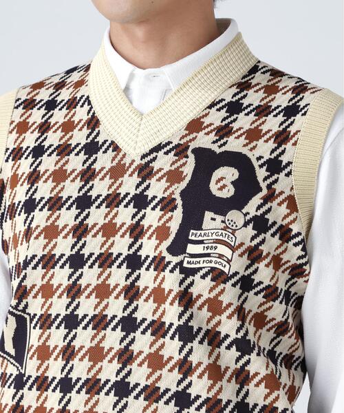 PEARLY GATES（パーリーゲイツ）の「【PEARLY GATES】14GジャガードVネックニットベスト ＜ガンクラブチェック柄＞（ニット/セーター・メンズ・ブラウン系その他・MEDIUM/X-LARGE）」の11枚目の写真