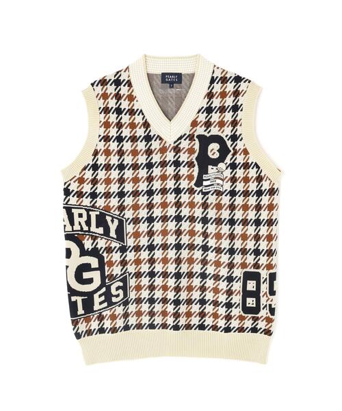 PEARLY GATES（パーリーゲイツ）の「【PEARLY GATES】14GジャガードVネックニットベスト ＜ガンクラブチェック柄＞（ニット/セーター・メンズ・ブラウン系その他・MEDIUM/X-LARGE）」の4枚目の写真