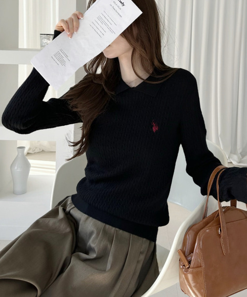 U.S. POLO ASSN.(ユーエスポロアッスン)の「【U.S. POLO ASSN.】スタンカラー ケーブル ニット(ニット/セーター・レディース・アイボリー/ブラック/サックスブルー/イエロー・M/L)」の17枚目の写真