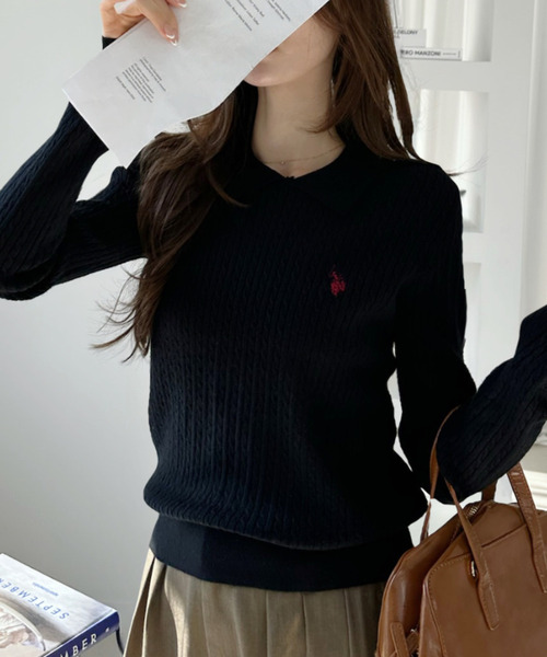 U.S. POLO ASSN.(ユーエスポロアッスン)の「【U.S. POLO ASSN.】スタンカラー ケーブル ニット(ニット/セーター・レディース・アイボリー/ブラック/サックスブルー/イエロー・M/L)」の21枚目の写真