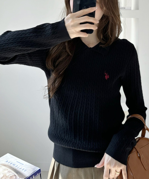 U.S. POLO ASSN.(ユーエスポロアッスン)の「【U.S. POLO ASSN.】スタンカラー ケーブル ニット(ニット/セーター・レディース・アイボリー/ブラック/サックスブルー/イエロー・M/L)」の20枚目の写真