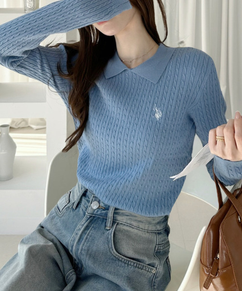 U.S. POLO ASSN.(ユーエスポロアッスン)の「【U.S. POLO ASSN.】スタンカラー ケーブル ニット(ニット/セーター・レディース・アイボリー/ブラック/サックスブルー/イエロー・M/L)」の12枚目の写真