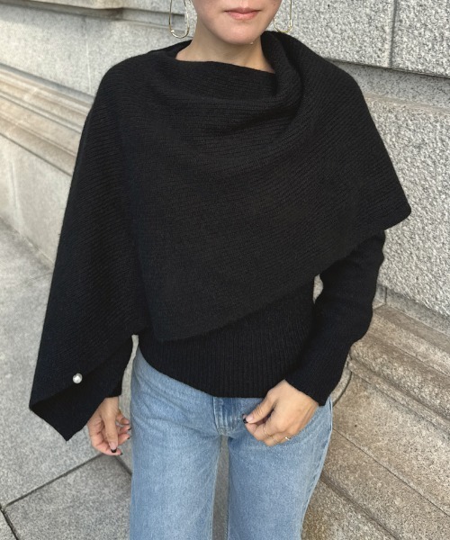 JENNE（ジェンヌ）の「マルチウェイパールニット（ショールセット）（カーディガン/ボレロ・レディース・ミント/ブラック/スカイブルー・SMALL/MEDIUM/LARGE）」の8枚目の写真