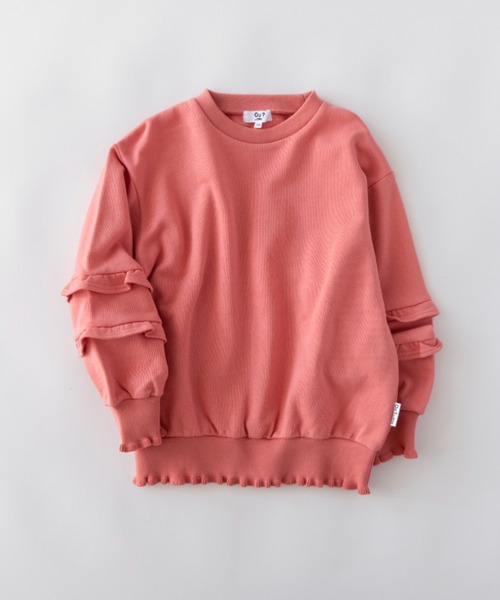 EDWIN（エドウィン）の「【Ou? by EDWIN】袖フリルトレーナー（スウェット・キッズ・アイボリー/ピンク・110/130/90/100/140/150/120）」の2枚目の写真