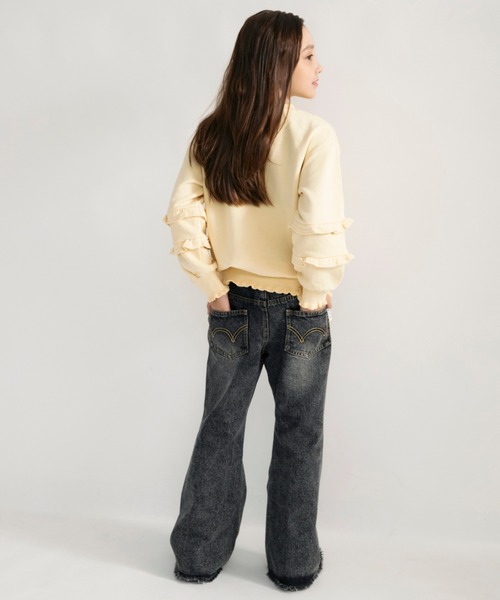 EDWIN（エドウィン）の「【Ou? by EDWIN】袖フリルトレーナー（スウェット・キッズ・アイボリー/ピンク・110/130/90/100/140/150/120）」の6枚目の写真