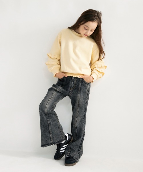 EDWIN（エドウィン）の「【Ou? by EDWIN】袖フリルトレーナー（スウェット・キッズ・アイボリー/ピンク・110/130/90/100/140/150/120）」の9枚目の写真