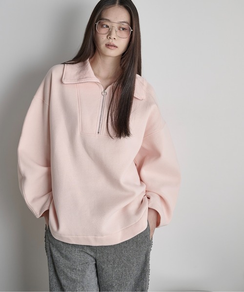 THE YOn(ザヨン)の「裏起毛ジッププルオーバー(Tシャツ/カットソー・レディース・ピンク/サックスブルー/ブラック/アイボリー・FREE)」の4枚目の写真