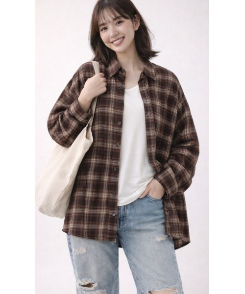LAUTRE COTE(ロウトレコウト)の「チェックオーバーシャツ(シャツ/ブラウス・レディース・ネイビー/ブラウン・MEDIUM/LARGE/X-LARGE)」の10枚目の写真