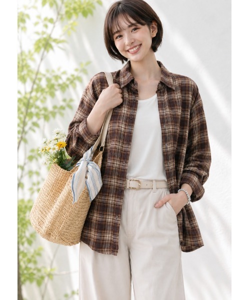 LAUTRE COTE(ロウトレコウト)の「チェックオーバーシャツ(シャツ/ブラウス・レディース・ネイビー/ブラウン・MEDIUM/LARGE/X-LARGE)」の8枚目の写真