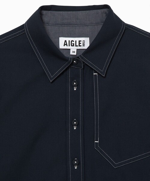 AIGLE(エーグル)の「THERMOLITE 保温軽量 ダブルステッチロングスリーブシャツ(シャツ/ブラウス・レディース・ダークネイビー・36/38)」の5枚目の写真