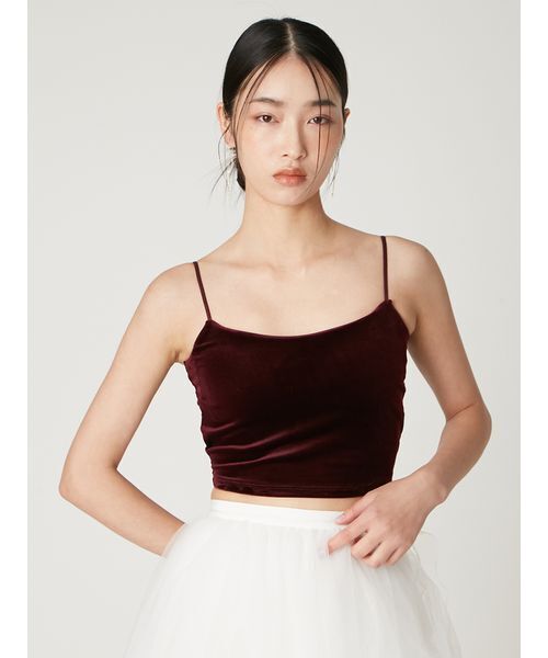 FRAY I.D（フレイアイディー）の「ベロアカップインクロップドキャミソール（キャミソール・レディース・ピンク/ボルドー/ブラック・F）」の5枚目の写真