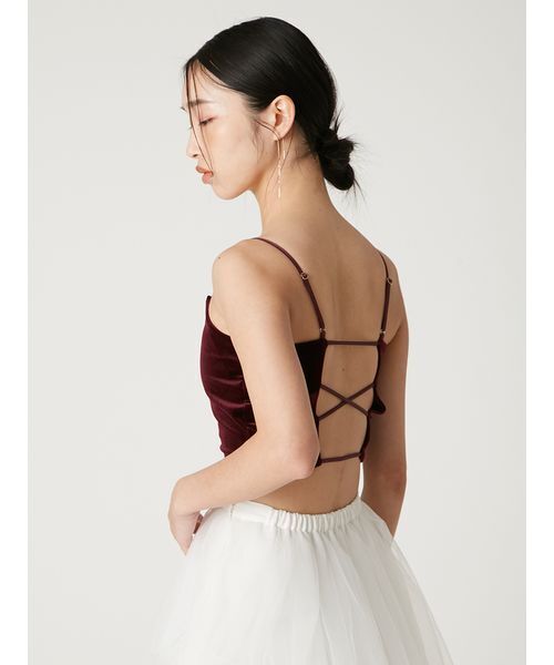 FRAY I.D（フレイアイディー）の「ベロアカップインクロップドキャミソール（キャミソール・レディース・ピンク/ボルドー/ブラック・F）」の7枚目の写真