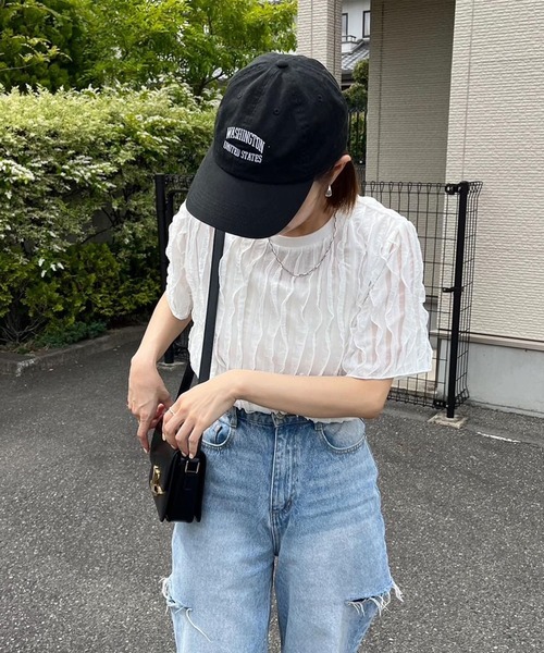 ReDial(リダイアル)の「フリルTシャツ(半袖)(Tシャツ/カットソー・レディース・ピンク/チャコール/ブラック/アイボリー/ブルーグレー・M/L/LL/3L)」の13枚目の写真