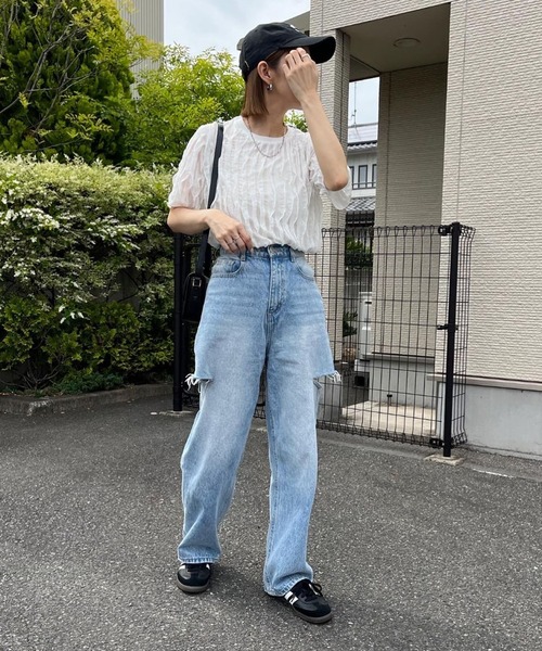 ReDial(リダイアル)の「フリルTシャツ(半袖)(Tシャツ/カットソー・レディース・ピンク/チャコール/ブラック/アイボリー/ブルーグレー・M/L/LL/3L)」の14枚目の写真