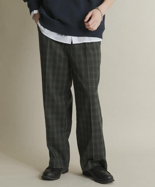 セール】グレンチェックタックワイドスラックス（スラックス）｜SENSE