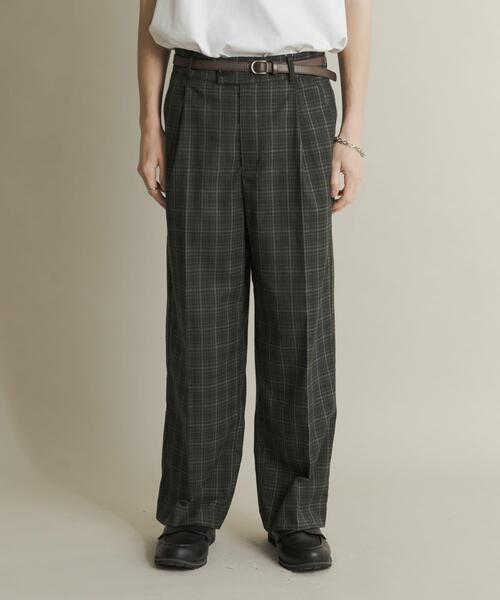 グレンチェックタックワイドスラックス（スラックス）｜SENSE OF PLACE
