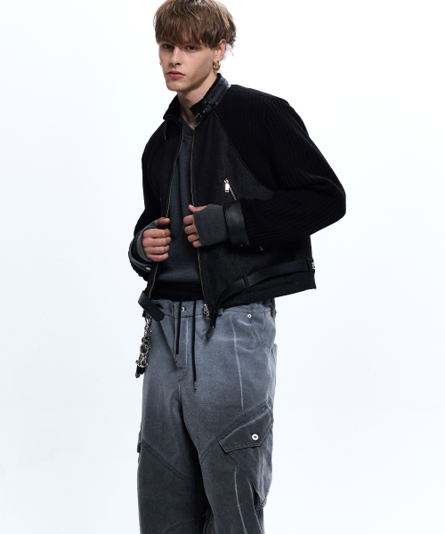RSSC(アールエスエスシー)の「KNIT & DENIM BELTED BIKER JACKET - BLACK(ライダースジャケット・レディース・その他・1/2)」の2枚目の写真