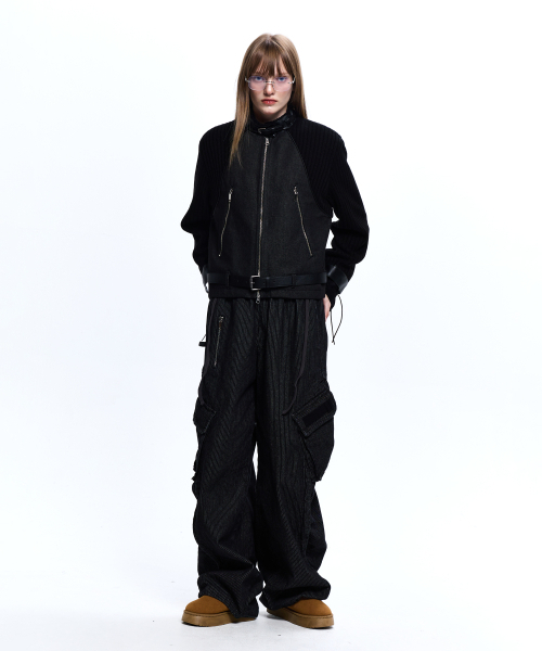 RSSC(アールエスエスシー)の「KNIT & DENIM BELTED BIKER JACKET - BLACK(ライダースジャケット・レディース・その他・1/2)」の6枚目の写真
