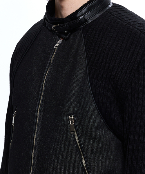 RSSC(アールエスエスシー)の「KNIT & DENIM BELTED BIKER JACKET - BLACK(ライダースジャケット・レディース・その他・1/2)」の7枚目の写真