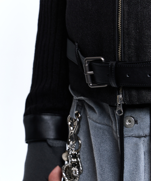 RSSC(アールエスエスシー)の「KNIT & DENIM BELTED BIKER JACKET - BLACK(ライダースジャケット・レディース・その他・1/2)」の8枚目の写真