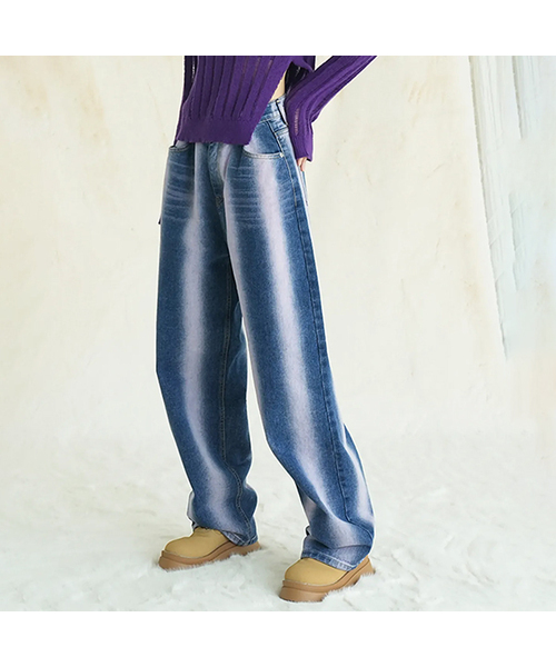 PURPLEブルーデニムパンツ BIGBOY 紫ハイウエストデニムパンツ M POLAR