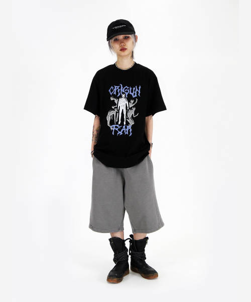CRIGUN(クリガン)の「Crigun Fear セミオーバーフィット半袖Tシャツ BLACK(Tシャツ/カットソー・レディース・ブラック・SMALL/MEDIUM/LARGE/X-LARGE/XX-LARGE)」の2枚目の写真
