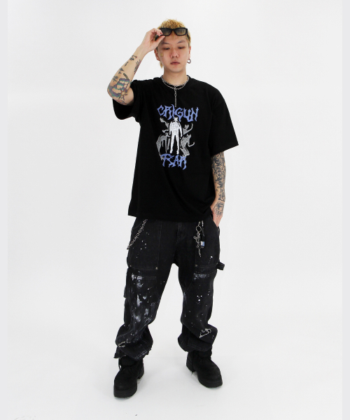 CRIGUN(クリガン)の「Crigun Fear セミオーバーフィット半袖Tシャツ BLACK(Tシャツ/カットソー・レディース・ブラック・SMALL/MEDIUM/LARGE/X-LARGE/XX-LARGE)」の6枚目の写真