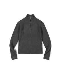 Ribbed Mock Neck Zip-Up (CHARCOAL)