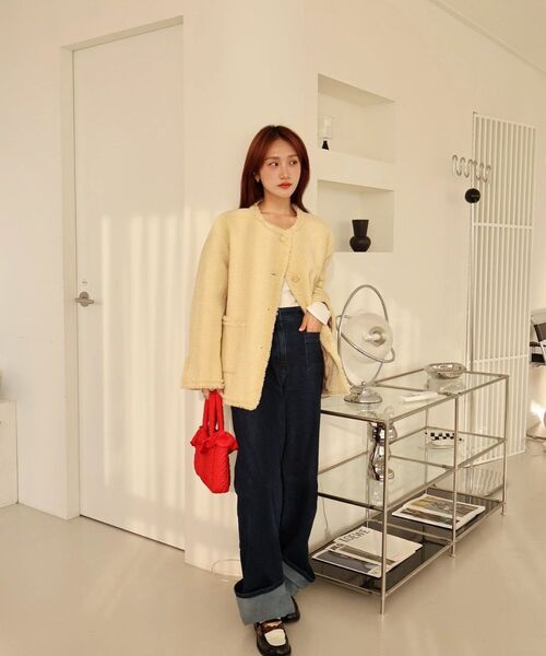 VANONE ATELIER(バノンアトリエ)の「O3735 ラウンドツイードジャケット_Yellow(テーラードジャケット・レディース・イエロー・FREE)」の10枚目の写真
