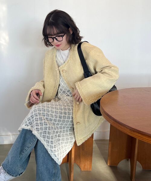 VANONE ATELIER(バノンアトリエ)の「O3735 ラウンドツイードジャケット_Yellow(テーラードジャケット・レディース・イエロー・FREE)」の13枚目の写真