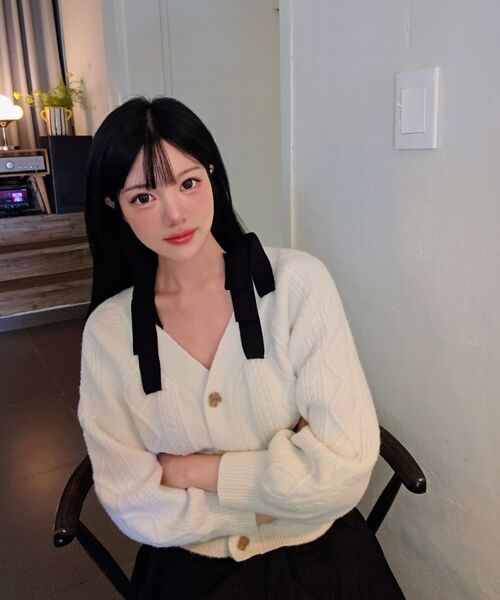 ZEROSTREET（ゼロストリート）の「[2カラー] フレンチリボンカーディガン（カーディガン/ボレロ・レディース・グレー/アイボリー・SMALL/MEDIUM）」の8枚目の写真