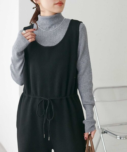 DISCOAT(ディスコート)の「【1枚で決まる】総針ニットサロペット(サロペット/オーバーオール・レディース・チャコールグレー/ブラック・FREE)」の10枚目の写真