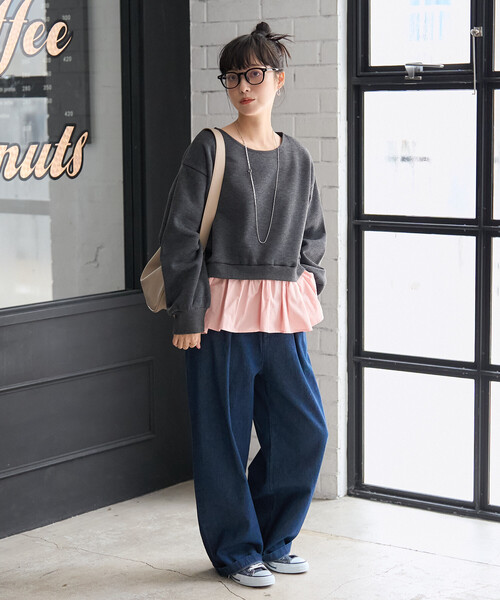 FREAK'S STORE(フリークスストア)の「裏起毛 シャツドッキング スウェット(スウェット・レディース・ブラック/チャコールグレー/ライトグレー・SMALL/MEDIUM)」の4枚目の写真