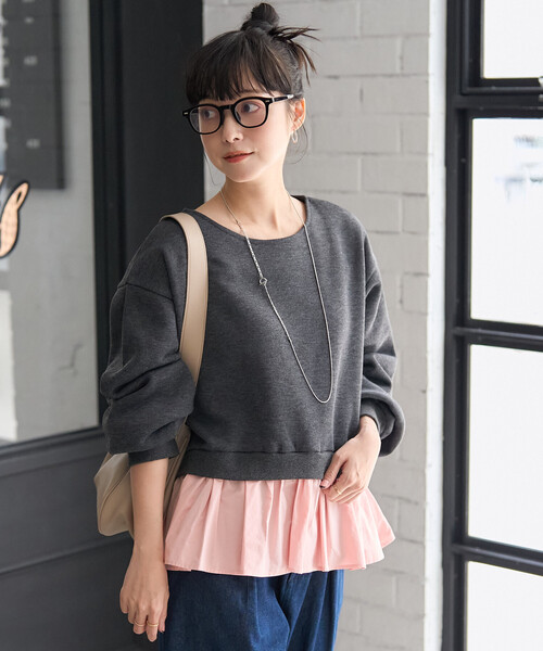 FREAK'S STORE(フリークスストア)の「裏起毛 シャツドッキング スウェット(スウェット・レディース・ブラック/チャコールグレー/ライトグレー・SMALL/MEDIUM)」の10枚目の写真