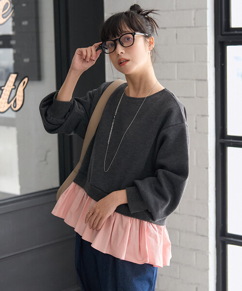 FREAK'S STORE(フリークスストア)の「裏起毛 シャツドッキング スウェット(スウェット・レディース・ブラック/チャコールグレー/ライトグレー・SMALL/MEDIUM)」の12枚目の写真