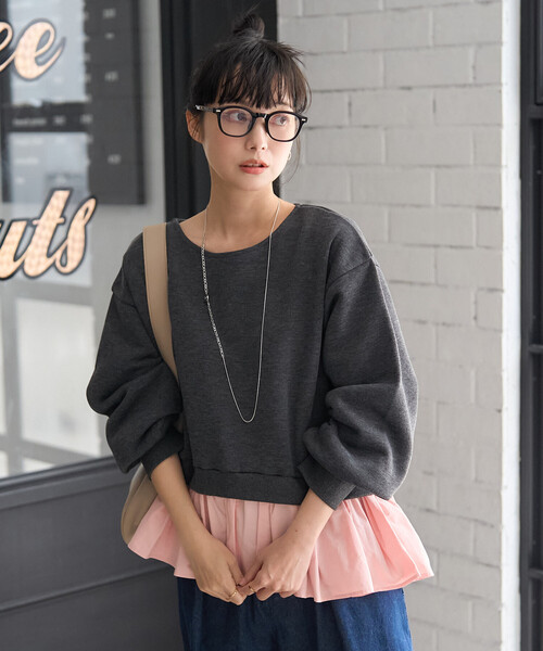 FREAK'S STORE(フリークスストア)の「裏起毛 シャツドッキング スウェット(スウェット・レディース・ブラック/チャコールグレー/ライトグレー・SMALL/MEDIUM)」の13枚目の写真