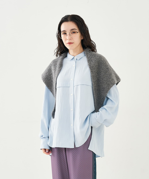 collex(コレックス)の「トライアングルニットストール(ストール/ショール・レディース・アイボリー/ブラック/ダークグリーン/グレー・フリー)」の7枚目の写真