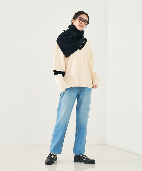 collex(コレックス)の「トライアングルニットストール(ストール/ショール・レディース・アイボリー/ブラック/ダークグリーン/グレー・フリー)」の16枚目の写真