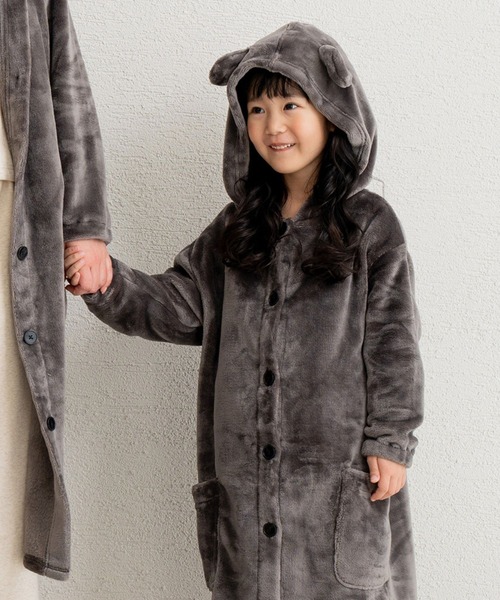 RIO（リオ）の「フランネル耳付きロングパーカー（ガウン/バスローブ・キッズ・チャコールグレー/アイボリー/サックスブルー・M/L/S）」の2枚目の写真