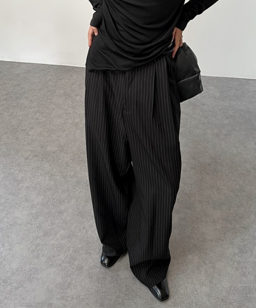 セール】ピンストライプ柄ワイドスラックス（スラックス）｜B.R.U