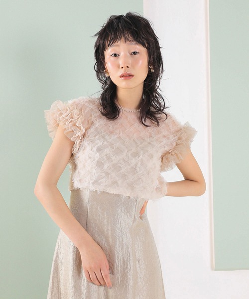 Kana(カナ)の「【kaene 別注カラー】ボリュームチュールブラウス 光沢サテンAラインワンピース 2点セットドレス パーティー結婚式 お呼ばれ オケージョンドレス(ドレス・レディース・ラベンダー/ベージュ/グレー・S)」の2枚目の写真