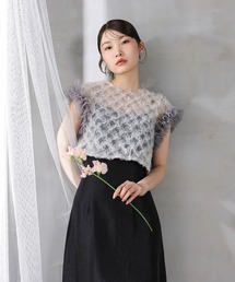 【kaene 別注カラー】ボリュームチュールブラウス 光沢サテンAラインワンピース 2点セットドレス パーティー結婚式 お呼ばれ オケージョンドレス