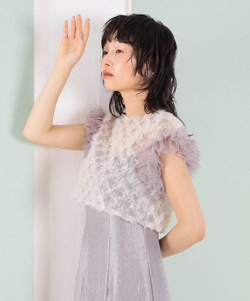 Kana(カナ)の「【kaene 別注カラー】ボリュームチュールブラウス 光沢サテンAラインワンピース 2点セットドレス パーティー結婚式 お呼ばれ オケージョンドレス(ドレス・レディース・ラベンダー/ベージュ/グレー・S)」の4枚目の写真