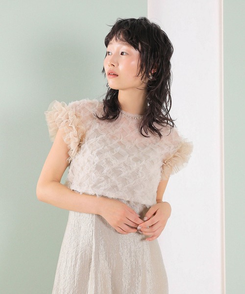 Kana(カナ)の「【kaene 別注カラー】ボリュームチュールブラウス 光沢サテンAラインワンピース 2点セットドレス パーティー結婚式 お呼ばれ オケージョンドレス(ドレス・レディース・ラベンダー/ベージュ/グレー・S)」の10枚目の写真