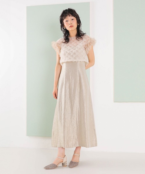 Kana(カナ)の「【kaene 別注カラー】ボリュームチュールブラウス 光沢サテンAラインワンピース 2点セットドレス パーティー結婚式 お呼ばれ オケージョンドレス(ドレス・レディース・ラベンダー/ベージュ/グレー・S)」の15枚目の写真
