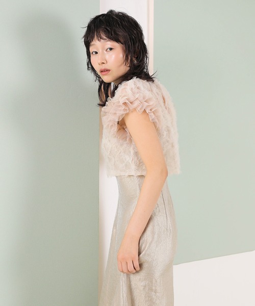 Kana(カナ)の「【kaene 別注カラー】ボリュームチュールブラウス 光沢サテンAラインワンピース 2点セットドレス パーティー結婚式 お呼ばれ オケージョンドレス(ドレス・レディース・ラベンダー/ベージュ/グレー・S)」の14枚目の写真