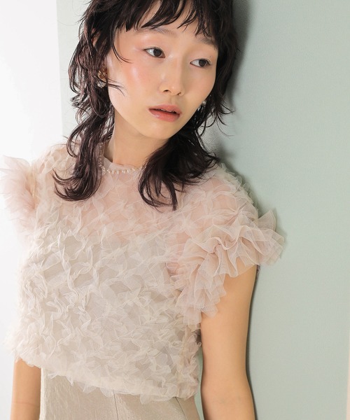 Kana(カナ)の「【kaene 別注カラー】ボリュームチュールブラウス 光沢サテンAラインワンピース 2点セットドレス パーティー結婚式 お呼ばれ オケージョンドレス(ドレス・レディース・ラベンダー/ベージュ/グレー・S)」の12枚目の写真