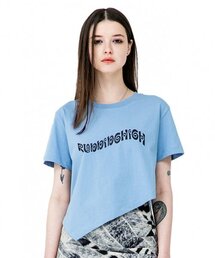 グリッターロゴアンバランスクロップTシャツ[ブルー]