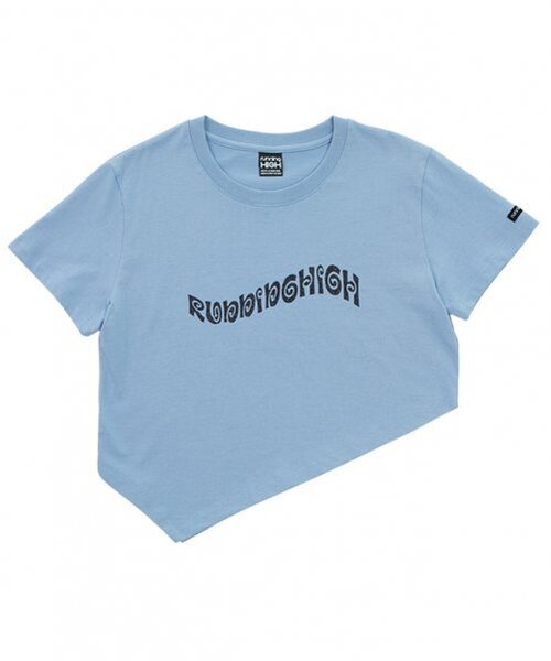 runningHIGH（ランニングハイ）の「グリッターロゴアンバランスクロップTシャツ[ブルー]（Tシャツ/カットソー・レディース・その他・FREE）」の3枚目の写真
